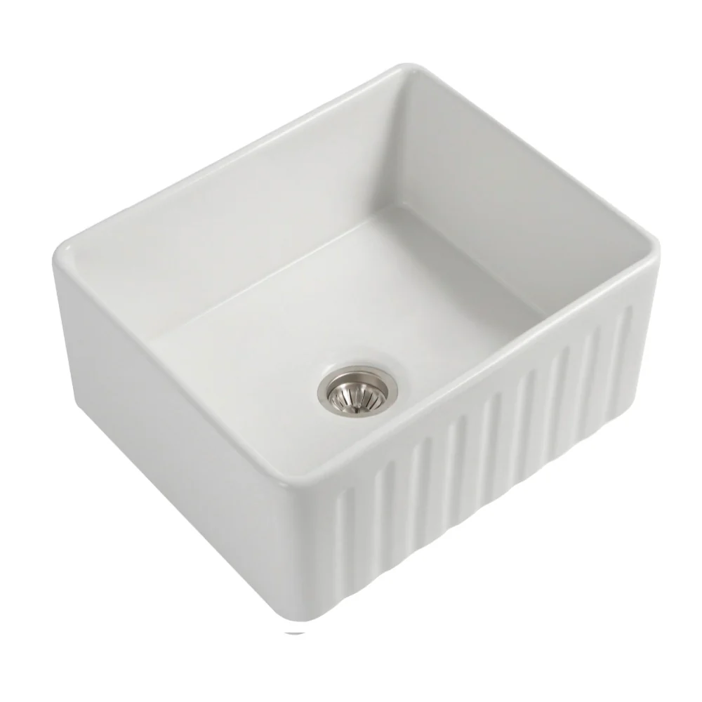 Seima Cleo 610 Fluted/Flat Apron Front Sink Pack 1 Bowl 610x423mm (Incl. Grid & Waste Stainless Steel) Gloss White 193033 - Image 3