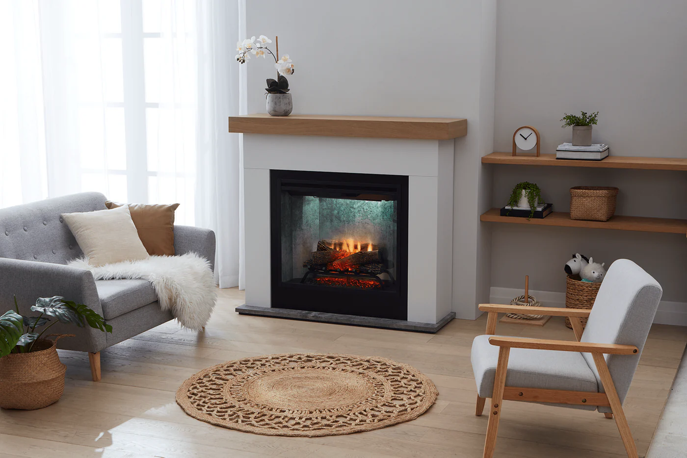 Dimplex Firebox Electric 2kW Huxley Mantle w/ 30" Revillusion White & Light Oak Veneer HXY20-AU - Image 3